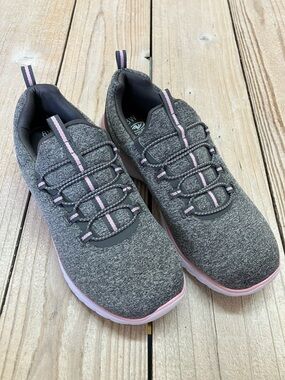 Athletic Works Women's Gray Knit Slip-On Sneakers with Pink Trim